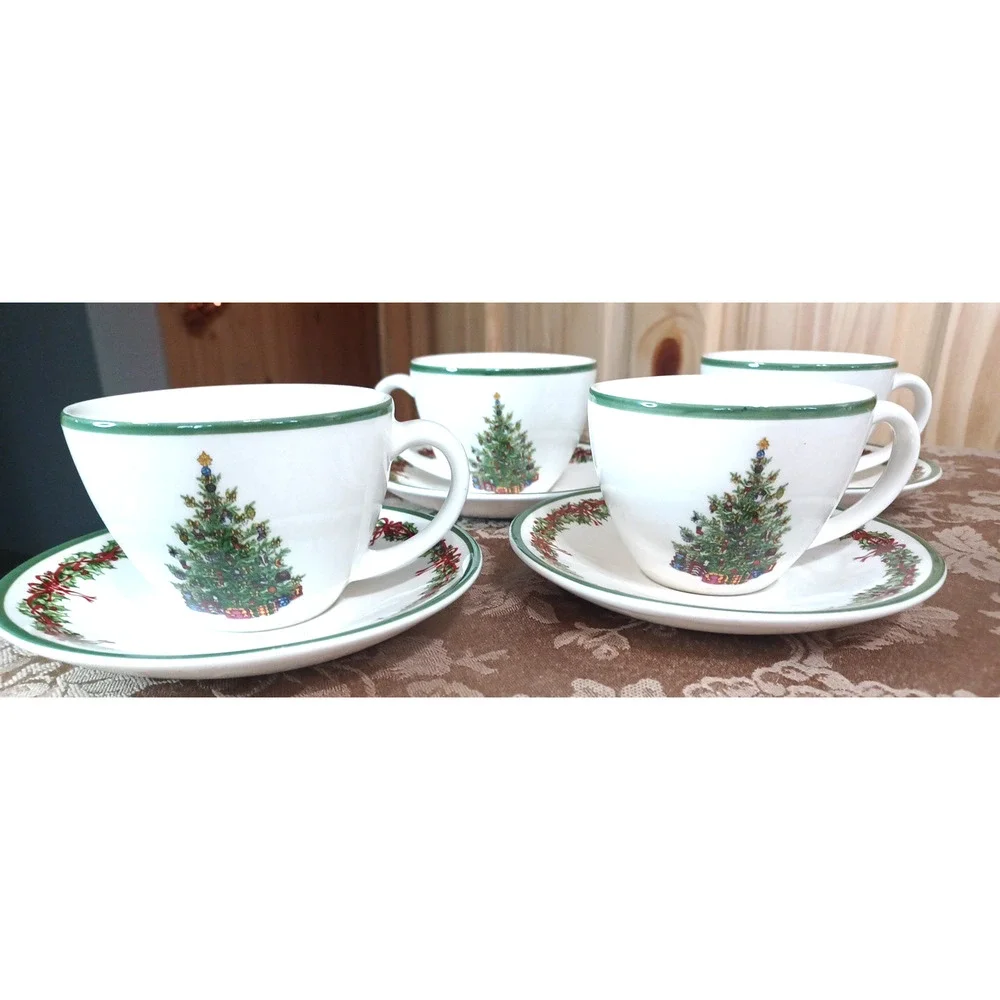 Christopher Radko Traditions Holiday Christmas Celebrations 4 Cup & Saucer Sets